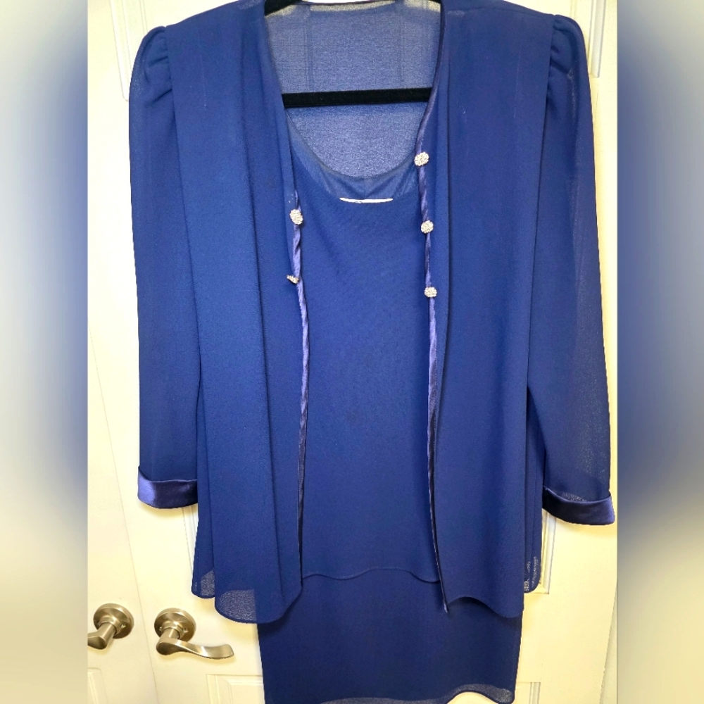 Vintage Patra 2 Piece Blue Mother of the Bride Dress- 14 Petite